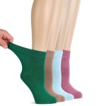 Hugh Ugoli Diabetic Socks for Women, Super Soft, Thin Ankle Socks, Wide, Loose, Non-Binding Top, Seamless Toe, 4 Pairs,C.Green/M.Coffe/S.Blue/Fushia, Shoe Size: 6-9