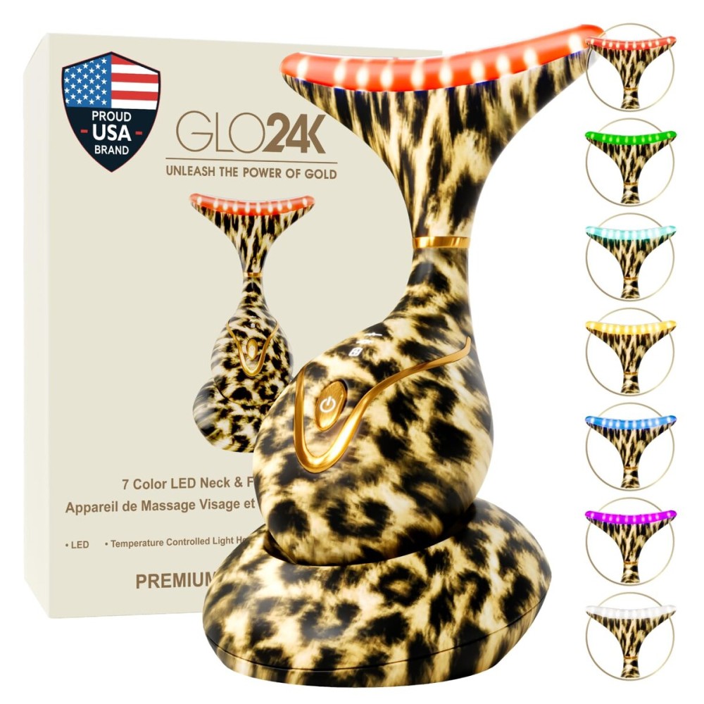 GLO24K Red Light for Face and Neck Beauty Device - Triple LED Action & Vibration Technology Facial Massager and Neck Comfort Device for Women