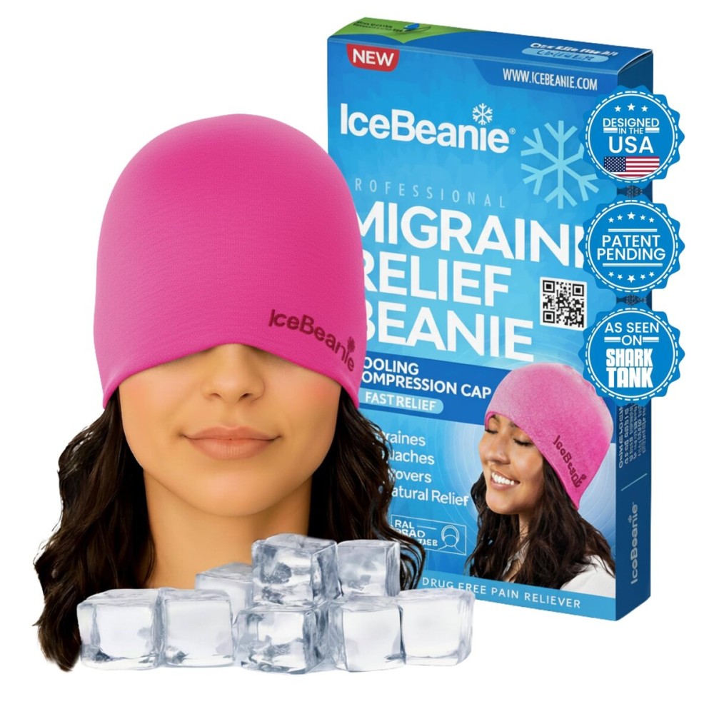IceBeanie Migraine Relief Cap, As Seen on Shark Tank, Soft & Stretchy Gel Tension Headache Relief Cap, Extended Cooling Hangover Ice Hat, Odorless Head Wrap Ice Pack Wrap, Headache Migraine Mask