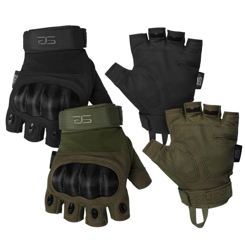 Glove Station The Combat - Fingerless Knuckle Tactical Gloves for Men - Motorcycle Gloves for Tactical Shooting, Airsoft, Hunting, Police Work and Hiking - Black and Green