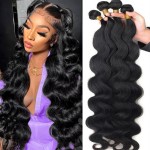 Katspon 12A Human Hair Bundles Body Wave 100% Unprocessed Brazilian Virgin Hair 4 Bundles Human Hair Extensions Quick Weave Human Hair (4 Bundlles Natural black, 24 26 28 30 Inch)