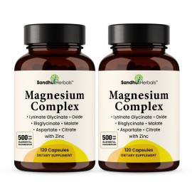 Complete Magnesium Complex 500mg for Women & Men | 240 Capsules | 6 in 1 Mag Supplement with Zinc | Quality Sleep & Muscle Health | Glycinate, Citrate, Malate, Oxide, Aspartate, Lysinate Glycinate
