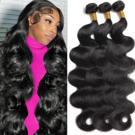 Katspon 12A Human Hair Bundles Body Wave 100% Unprocessed Brazilian Virgin Hair 3 Bundles Human Hair Extensions Quick Weave Human Hair (20 22 24 Inch)