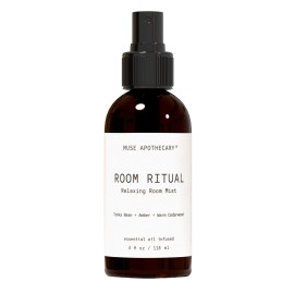 Muse Apothecary Room Ritual - Aromatic and Relaxing Room Mist, Infused with Natural Essential Oils - 4oz, Tonka Bean + Amber + Warm Cedarwood