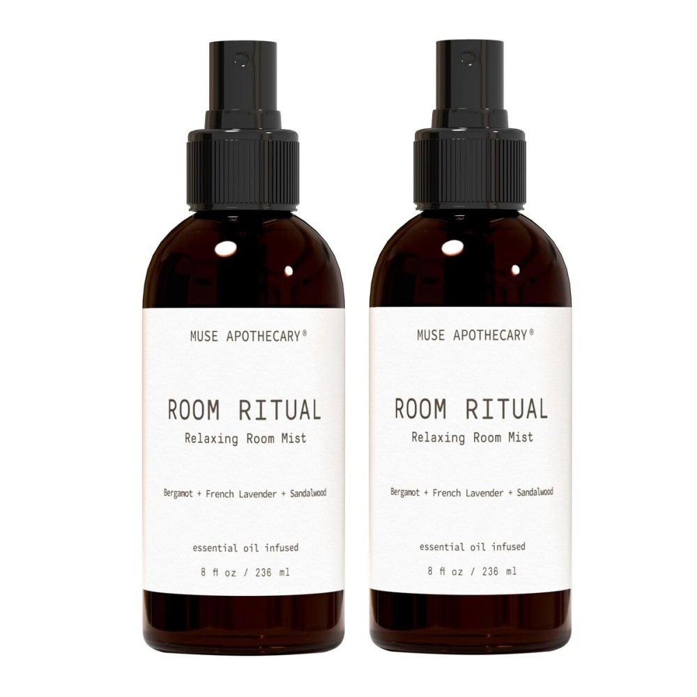 Muse Apothecary Room Ritual - Aromatic and Relaxing Room Mist, Infused with Natural Essential Oils - 4oz, Bergamot + French Lavender + Sandalwood - 2 Pack
