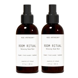 Muse Apothecary Room Ritual - Aromatic and Relaxing Room Mist, Infused with Natural Essential Oils - 4oz, Bergamot + French Lavender + Sandalwood - 2 Pack