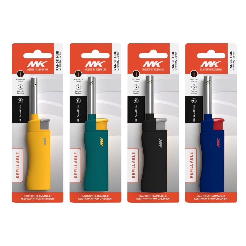 MK Candle Lighter, Butane Refillable Wind-Resistant Flame, Lighters, 4-Pack for BBQ, Camping, Indoor/Outdoor Use Random Color (New Hue)