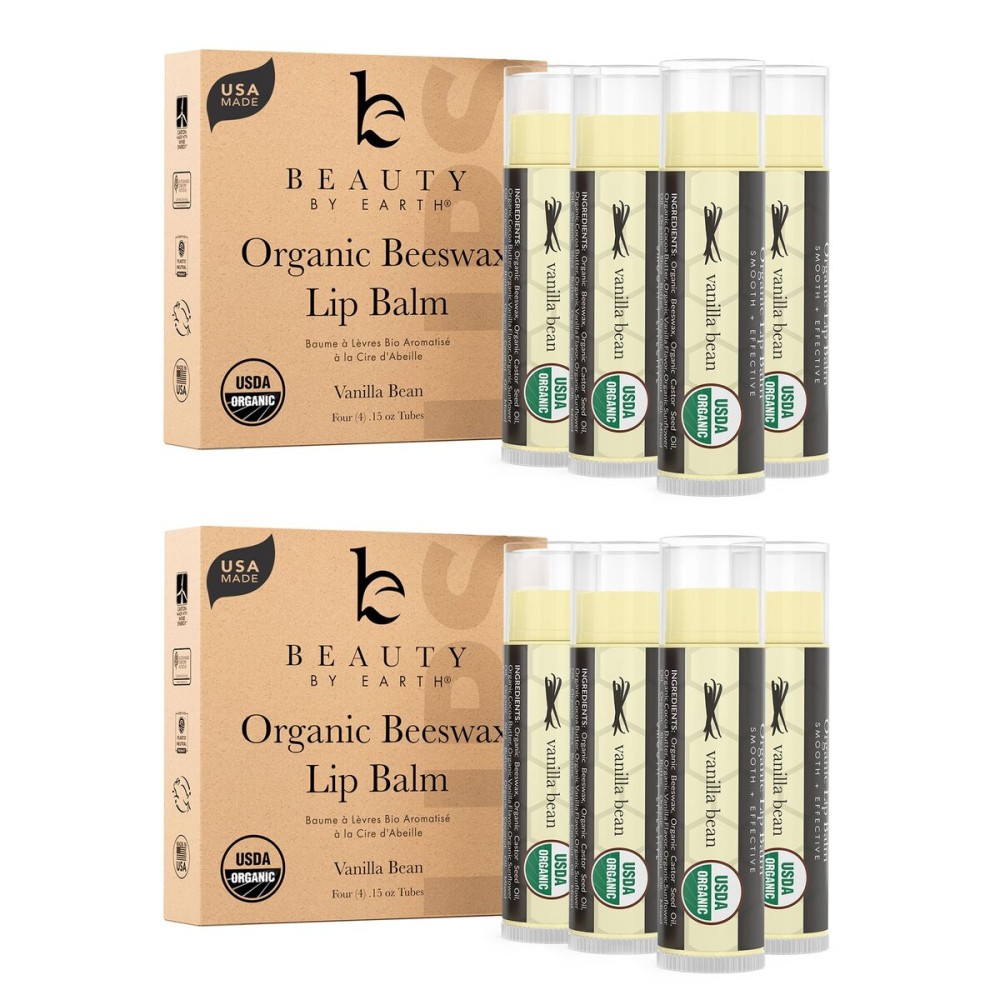 USDA Organic Lip Balm - USA Made with Natural Ingredients, Stocking Stuffers for Adults & Teens, Beeswax Vanilla Chapstick for Dry Lips, Beauty Gifts for Women, Birthday Gifts for Her & Him