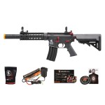 Lancer Tactical Gen 2 Durable Airsoft Gun SD M4 Polymer- Full/Semi-Auto Piactinny Rail AEG Rifle with 0.20g BBS, Charger and Battery (Accents, Red)