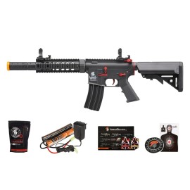 Lancer Tactical Gen 2 Durable Airsoft Gun SD M4 Polymer- Full/Semi-Auto Piactinny Rail AEG Rifle with 0.20g BBS, Charger and Battery (Accents, Red)