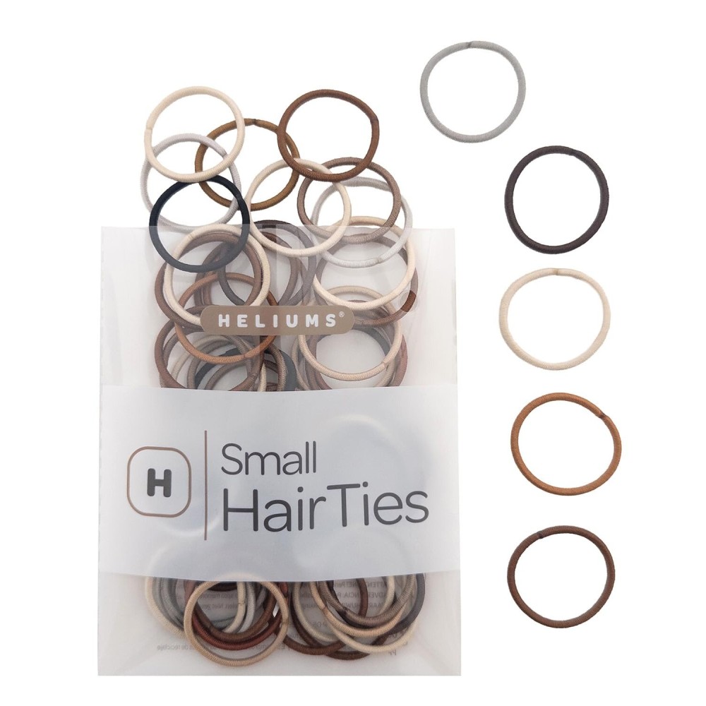 Heliums Small Hair Ties - Mix - No Damage Mini 1 Inch Reusable 2mm Elastics for Thin Hair and Kids, Neutral Ponytail Holders - 48 Count (Neutrals Mix)
