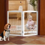 ZJSF Freestanding Foldable Dog Gate - Extra Wide Wooden White Puppy Gate - 2 Panels Pet Fence