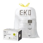 EKO 10.6 Gallon / 35-40 Liter Drawstring Trash Bags, 60 Count Heavy-Duty Tall Kitchen Garbage Can Liners, Extra-Strong Leak-Resistant, Unscented, White, Code M