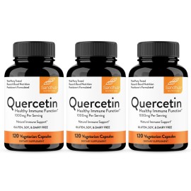 Sandhu\'s Quercetin Vegetarian Capsules Supplements 120 Count (Pack of 3) | 500mg per Capsule Bioflavonoids for Immune Support & Respiratory Health Seasonal Allergy Support | Quercitin for Men & Women